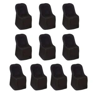 10 Pack Black Polyester Folding Chair Covers, Reusable Stain Resistant Slip On Chair Covers