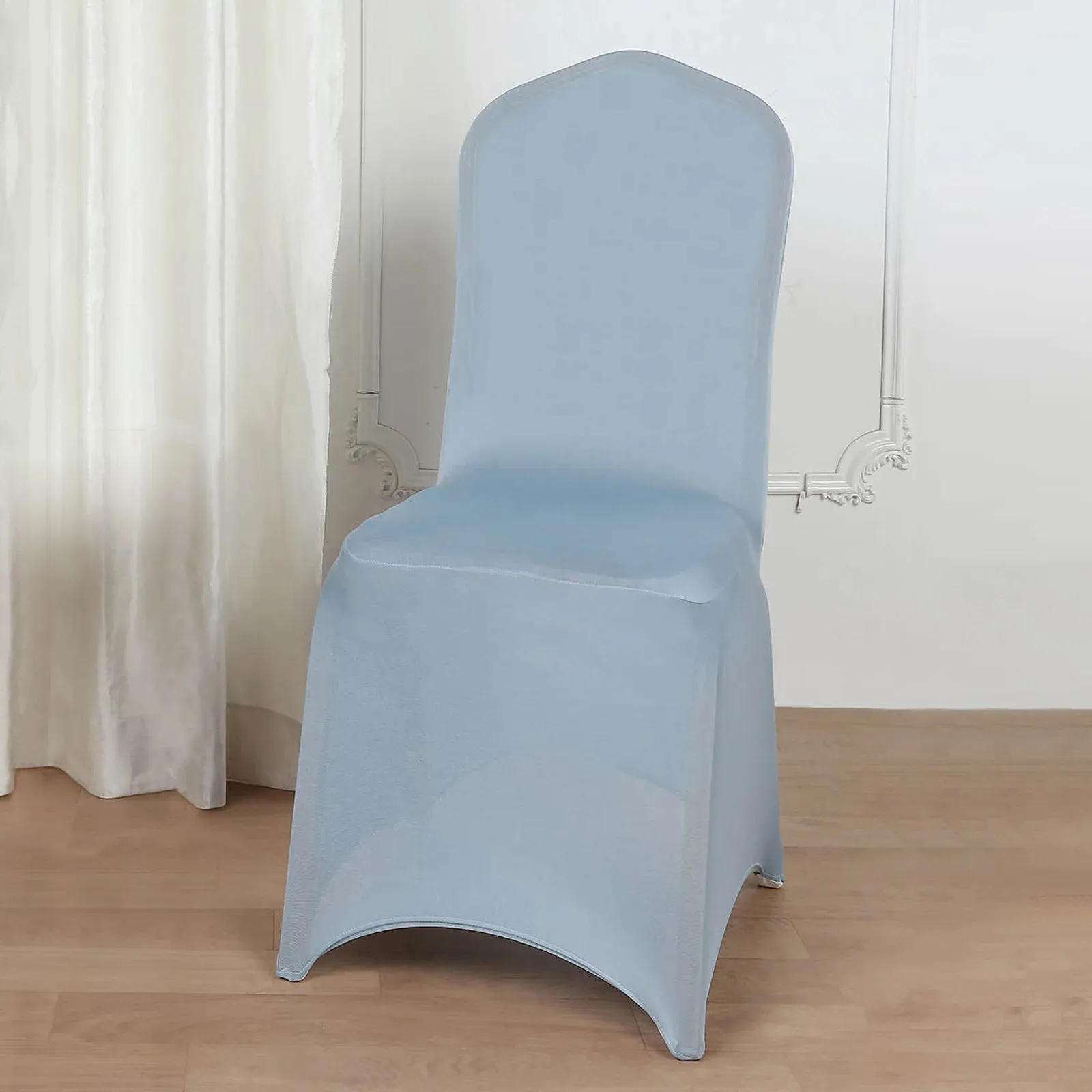 10 Pack Dusty Blue Spandex Fitted Banquet Chair Covers, Reusable Stretched Slip On Chair Covers