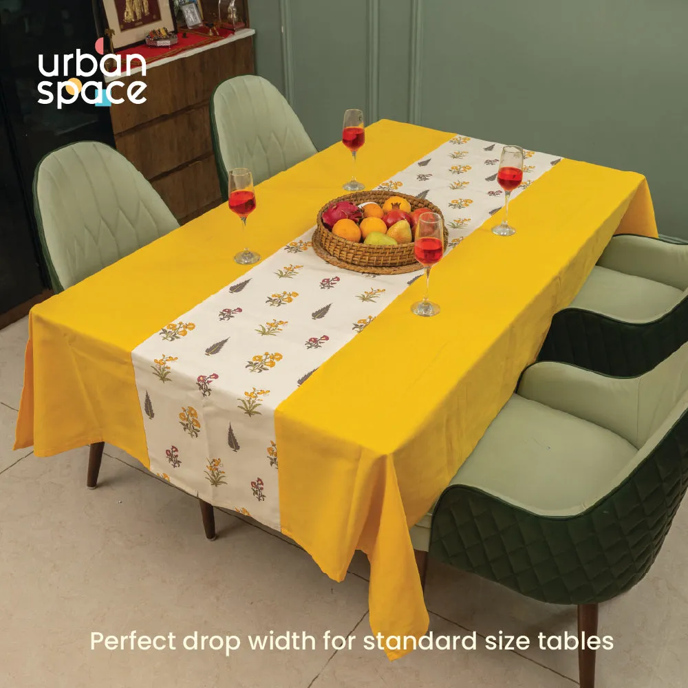 100% Cotton Dining Table Cover, Table Cloth with Panelled design - High Garden Yellow