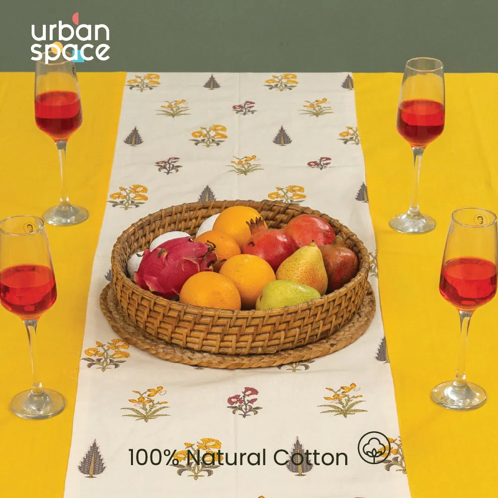 100% Cotton Dining Table Cover, Table Cloth with Panelled design - High Garden Yellow