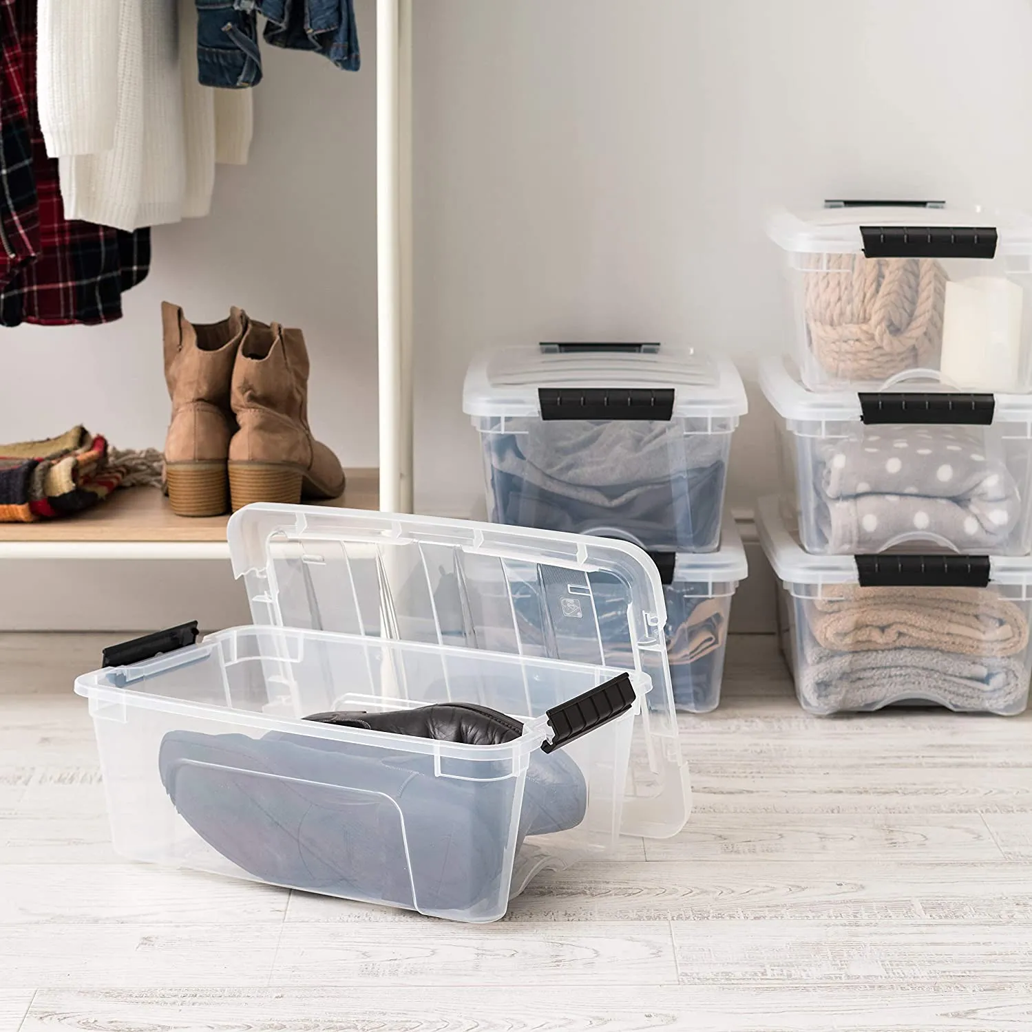 12qt Plastic Storage Bin with Lid and Secure Latching Buckles 6 Pack - Clear