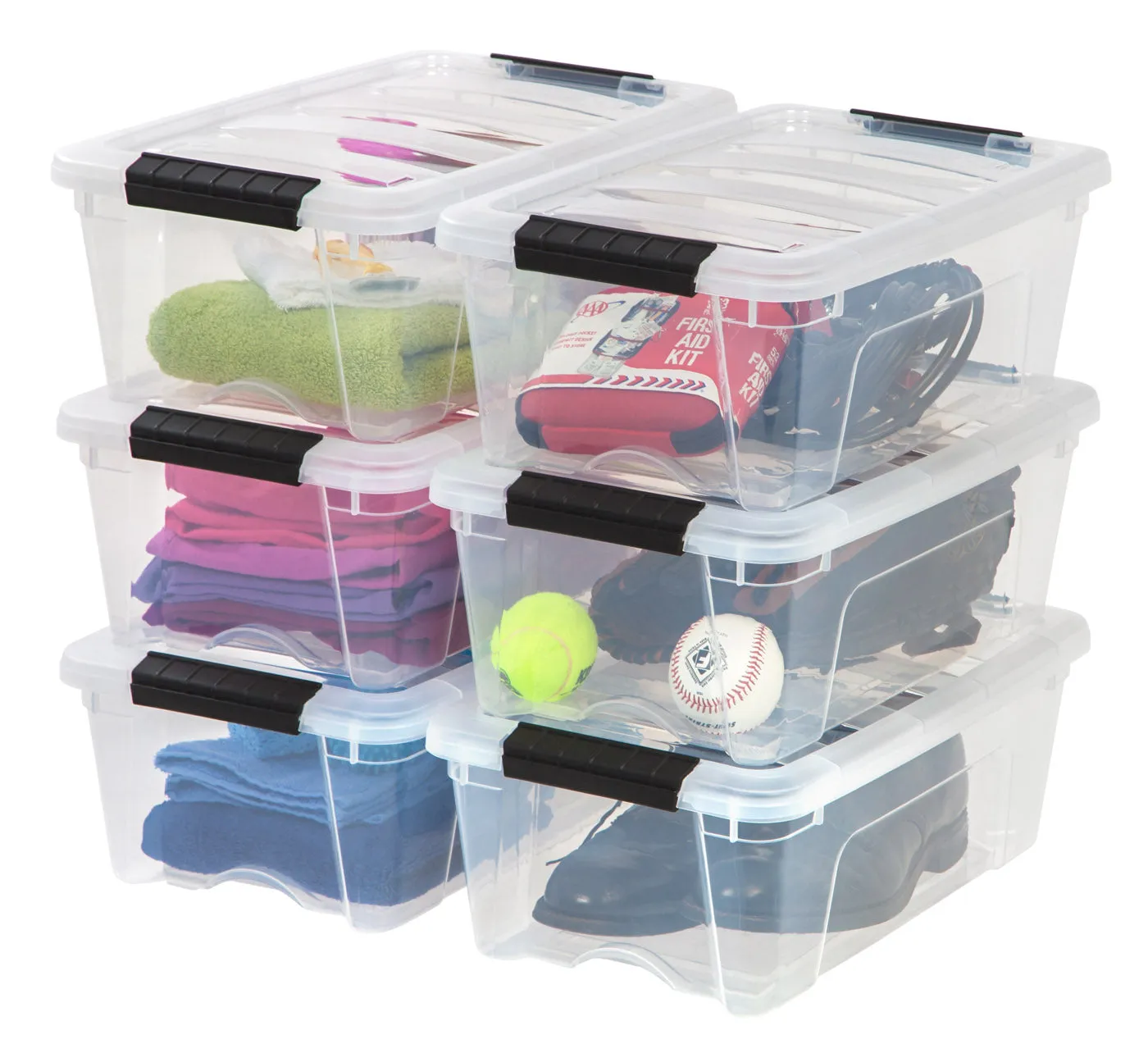 12qt Plastic Storage Bin with Lid and Secure Latching Buckles 6 Pack - Clear