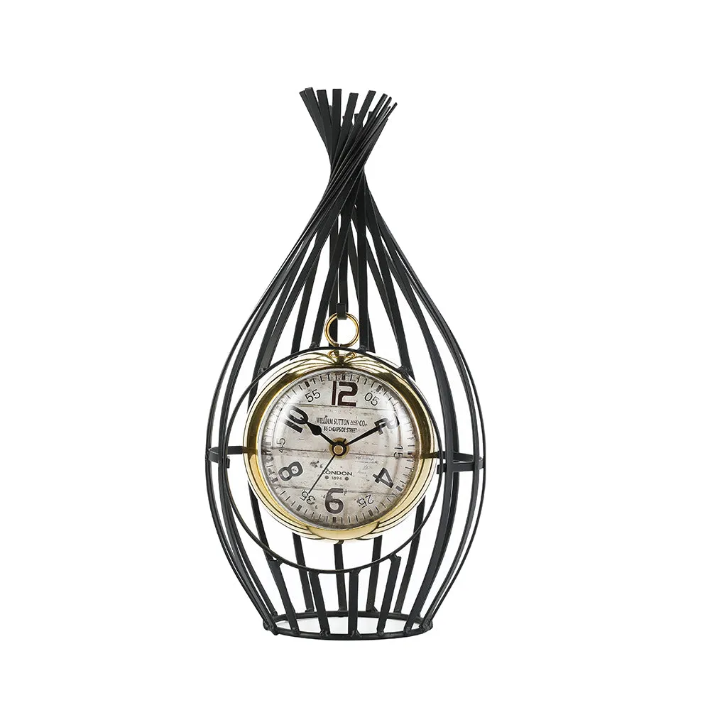 12"H Garden Birdcage Design Vintage Mantel Clock (Black)