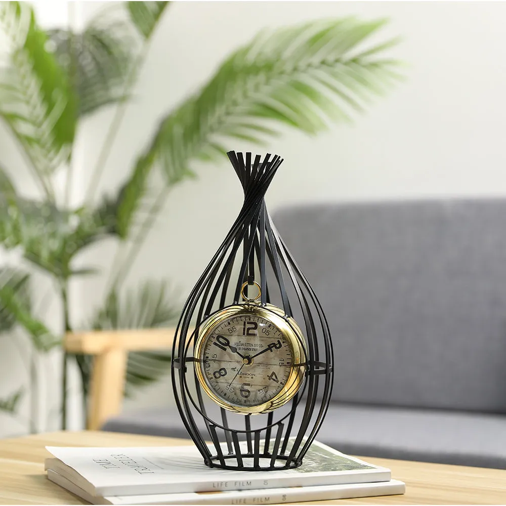 12"H Garden Birdcage Design Vintage Mantel Clock (Black)