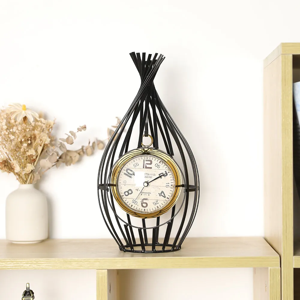 12"H Garden Birdcage Design Vintage Mantel Clock (Black)