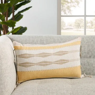 13"x21" Oversize Indoor & Outdoor Vibe by Mahalia Tribal Lumbar Throw Pillow Cover Yellow/Light Taupe - Jaipur Living