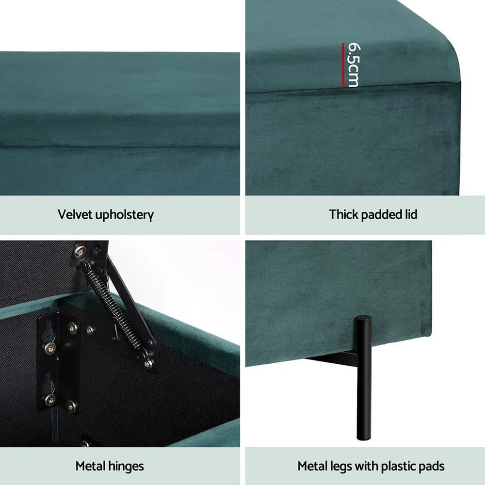 140cm Storage Ottoman Blanket Box Velvet - Green