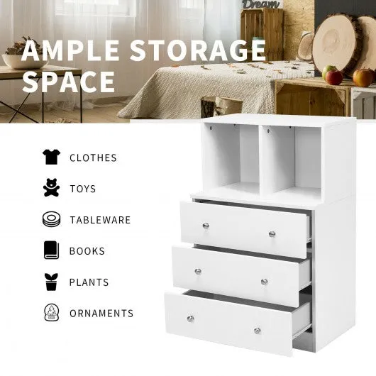 3 Drawer Dresser with Cubbies Storage Chest for Bedroom Living Room-White