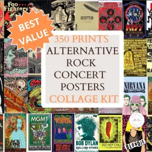 350 Pcs Alternative Rock Collage Kit For Room INSTANT DOWNLOAD Art Prints, Vintage Concert Poster, Rock Posters, Aesthetics Wall Art, Concert Posters