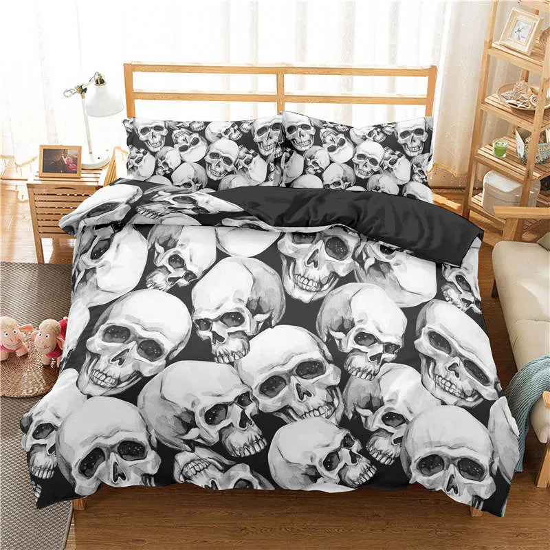 3D Blk & Wht Digital Printed Skull bedding