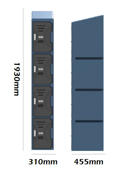 4 Tier Plastic Locker with Pad Lock Assembly