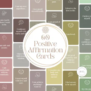 60 Affirmation Cards PRINTABLE ART, Mindfulness Affirmations Deck, Positive Quotes Printable, Motivational Printable Cards, Manifesting Kit, Boho Wall Art