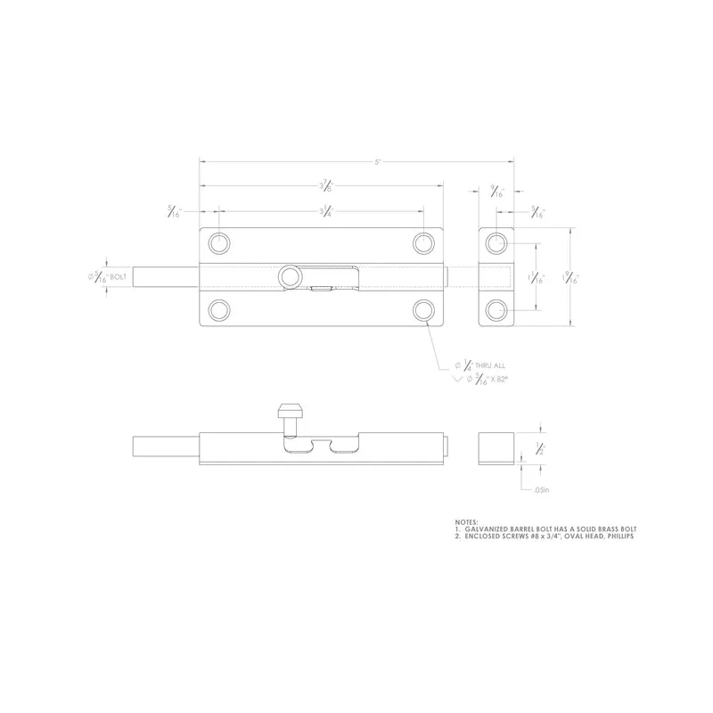 Ace 5 in. L Galvanized Steel Barrel Bolt 1 pk