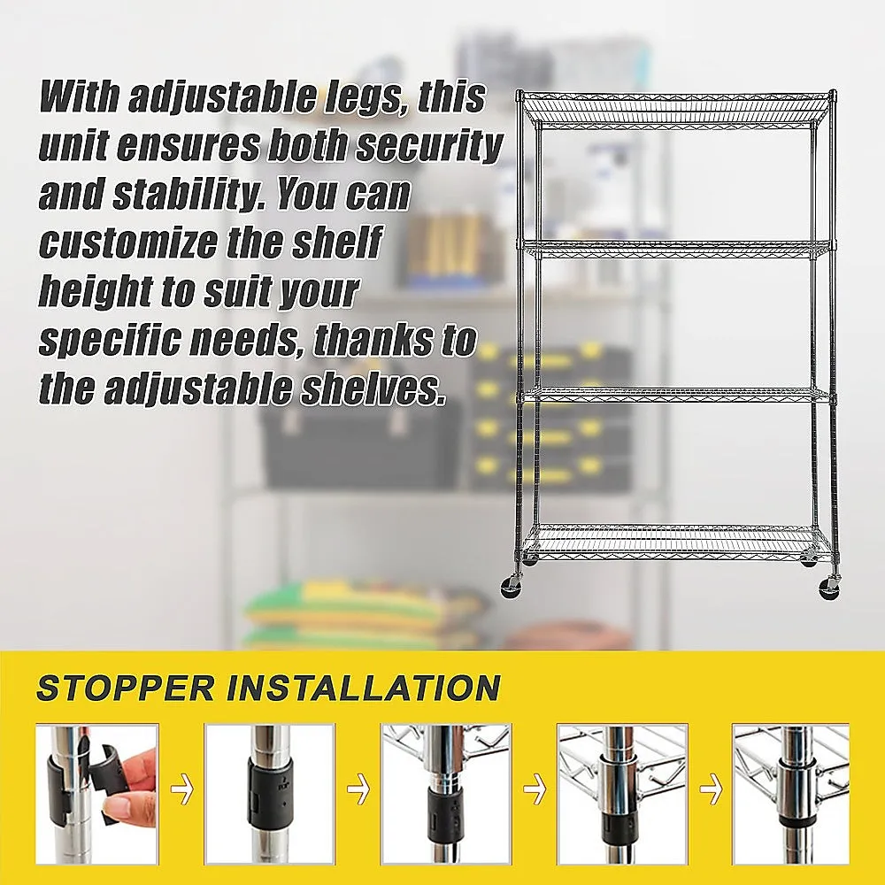 Adjustable Carbon Chrome Wire Storage Shelf with Wheels