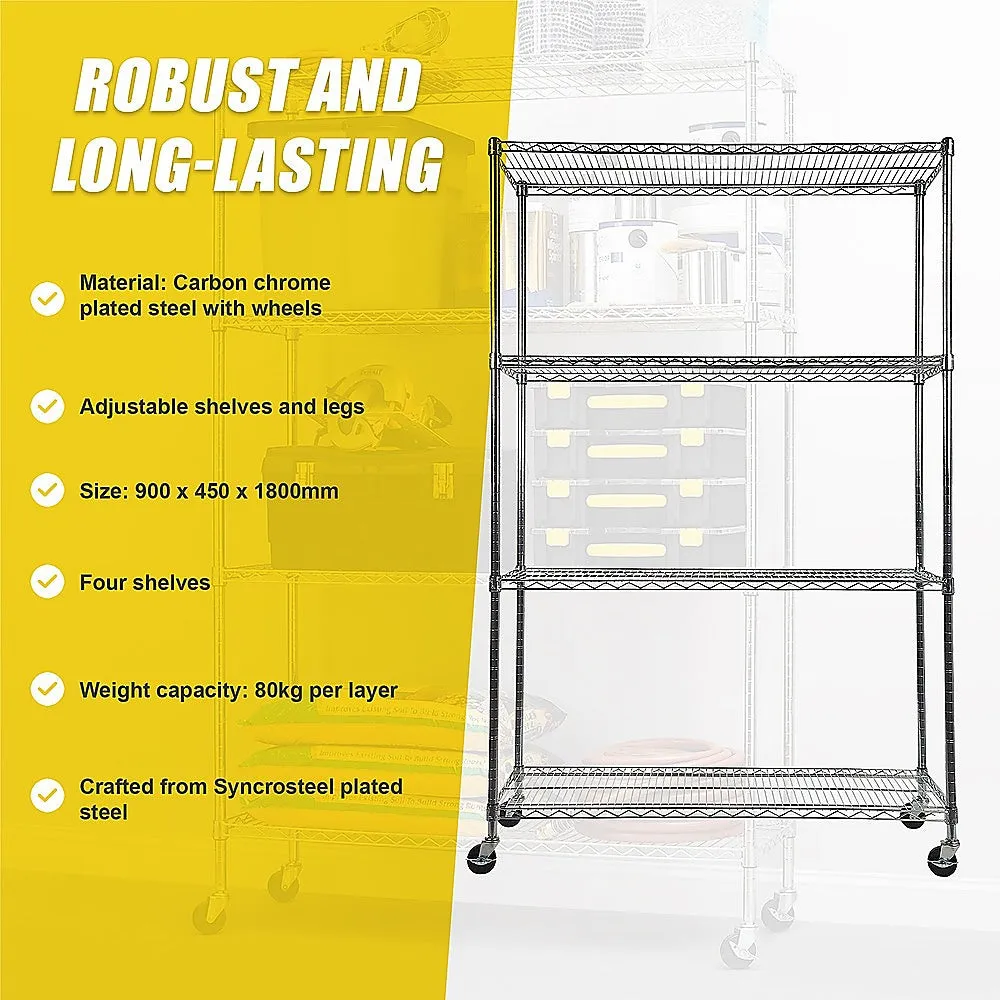 Adjustable Carbon Chrome Wire Storage Shelf with Wheels