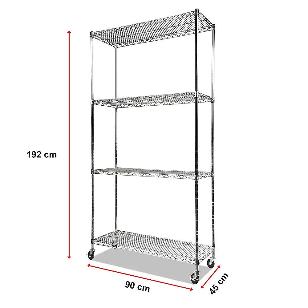 Adjustable Carbon Chrome Wire Storage Shelf with Wheels