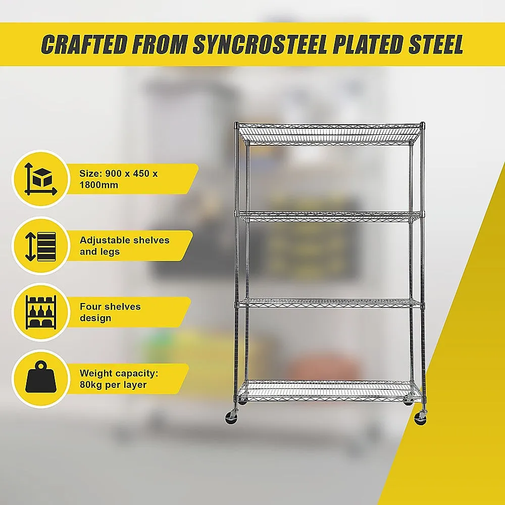 Adjustable Carbon Chrome Wire Storage Shelf with Wheels