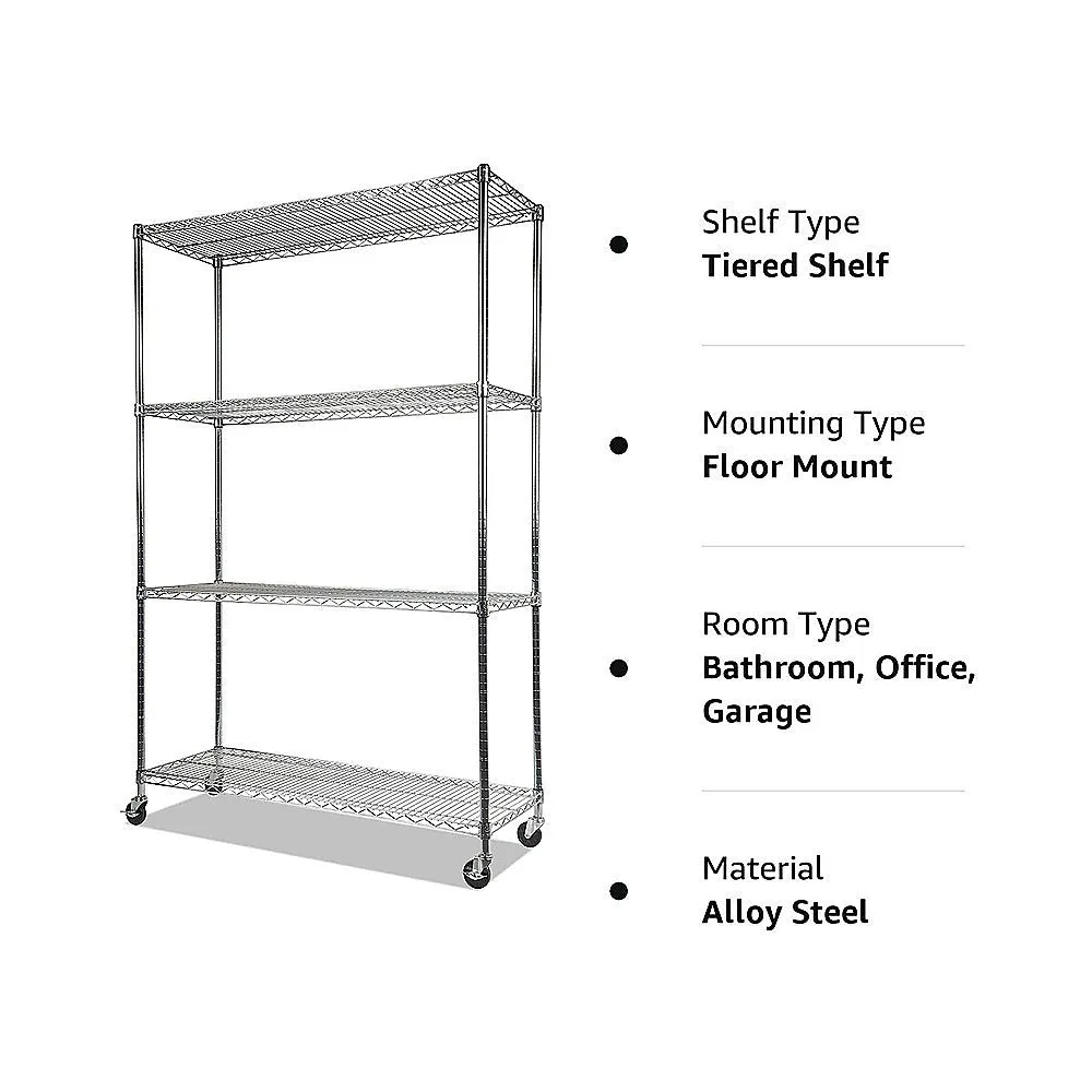 Adjustable Modular Chrome Steel Wire Shelving with Wheels