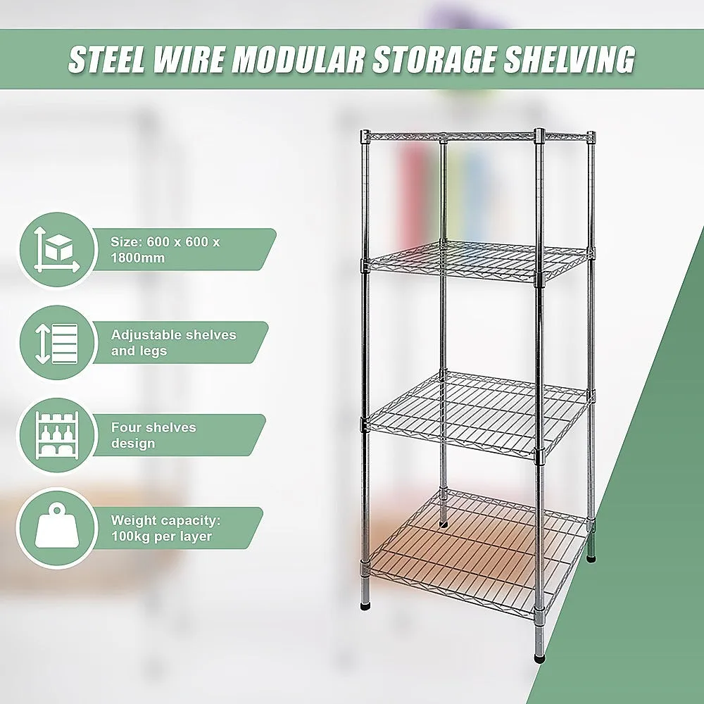 Adjustable Steel Wire Storage Shelf, 600x600x1800mm, 4 Shelves