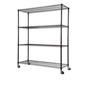 Adjustable Steel Wire Storage Shelving Unit with Wheels (1500 x 600 x 1800mm, 4 Shelves)