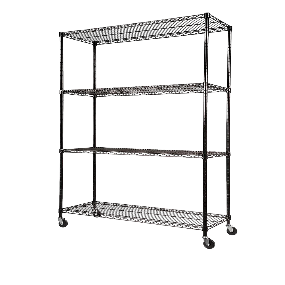 Adjustable Steel Wire Storage Shelving Unit with Wheels (1500 x 600 x 1800mm, 4 Shelves)