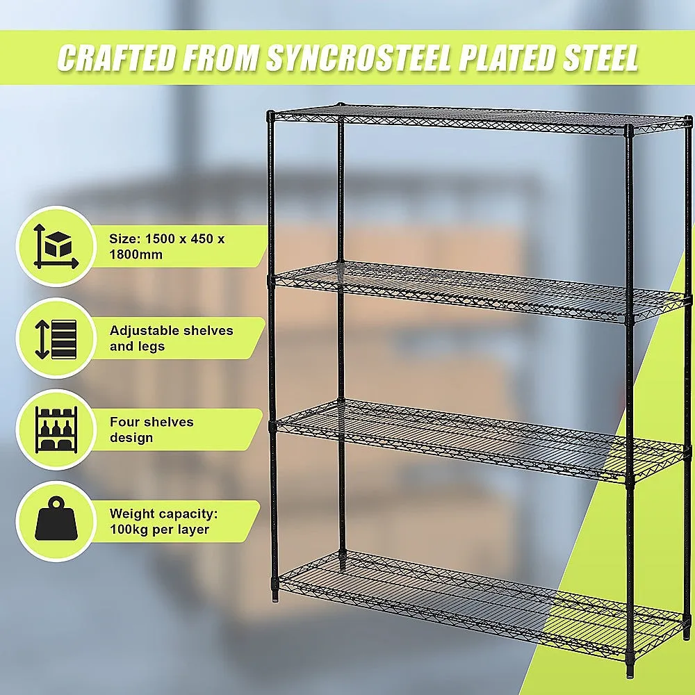 Adjustable Wire Storage Shelf, Four-Layer, 1500 x 450 x 1800mm, Steel Shelving