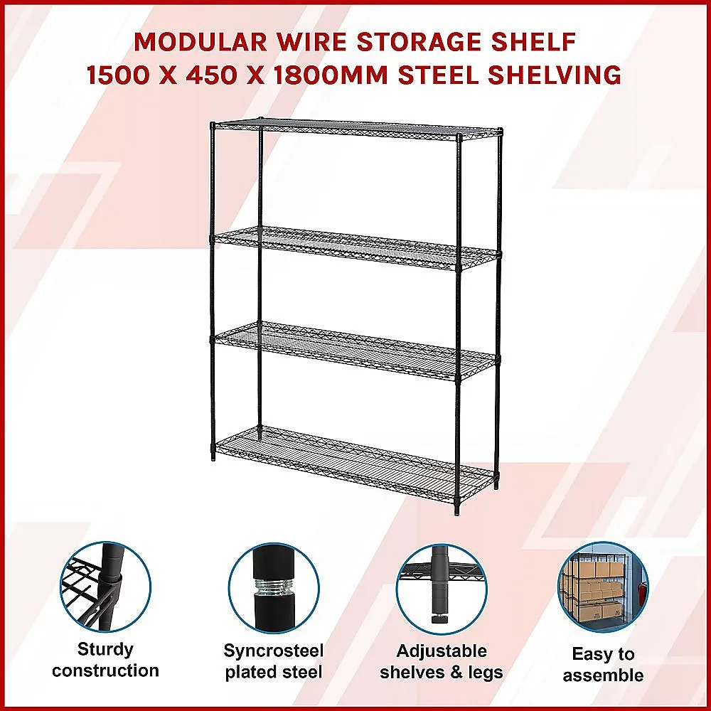 Adjustable Wire Storage Shelf, Four-Layer, 1500 x 450 x 1800mm, Steel Shelving