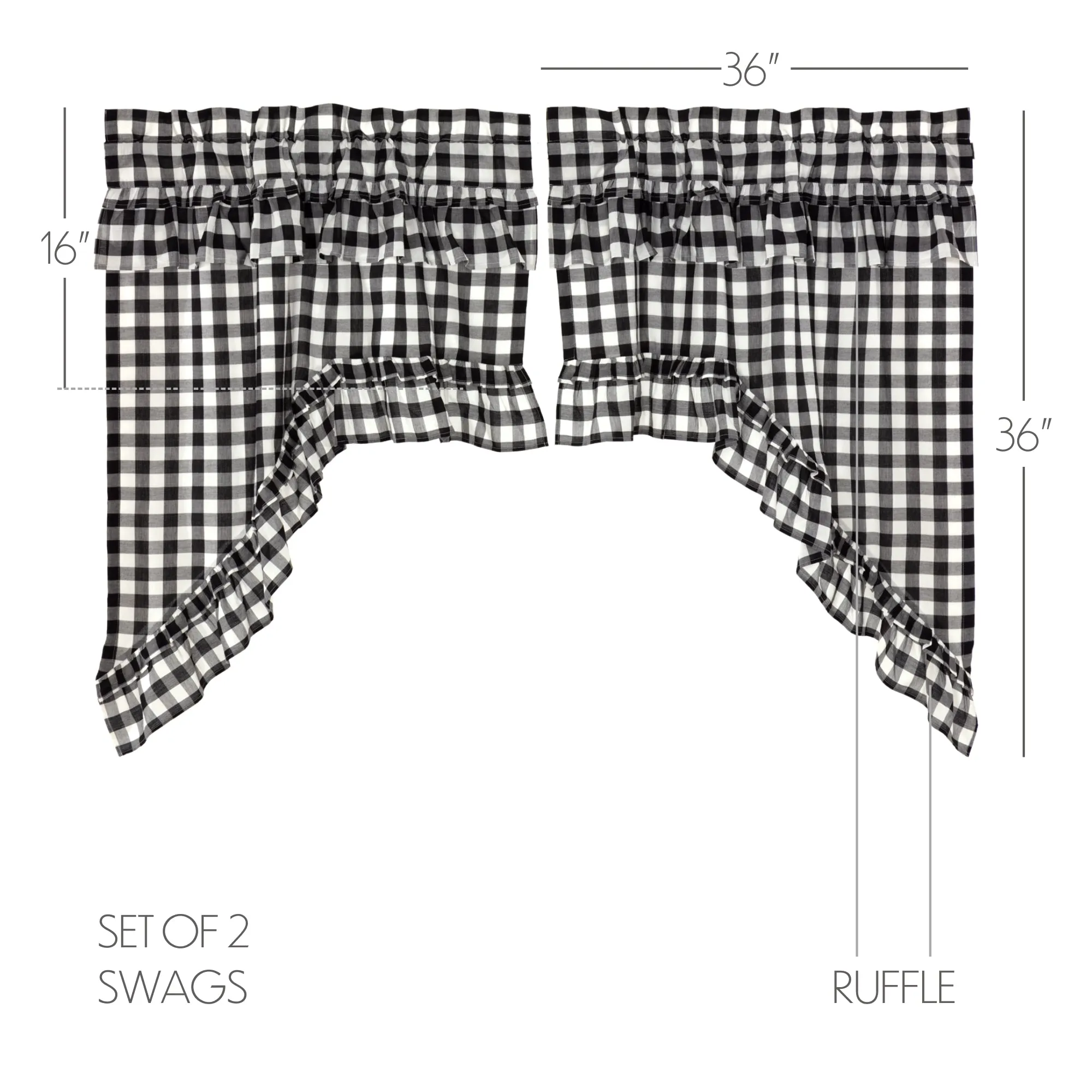 Annie Buffalo Black Check Ruffled Swag Set of 2 36x36x16