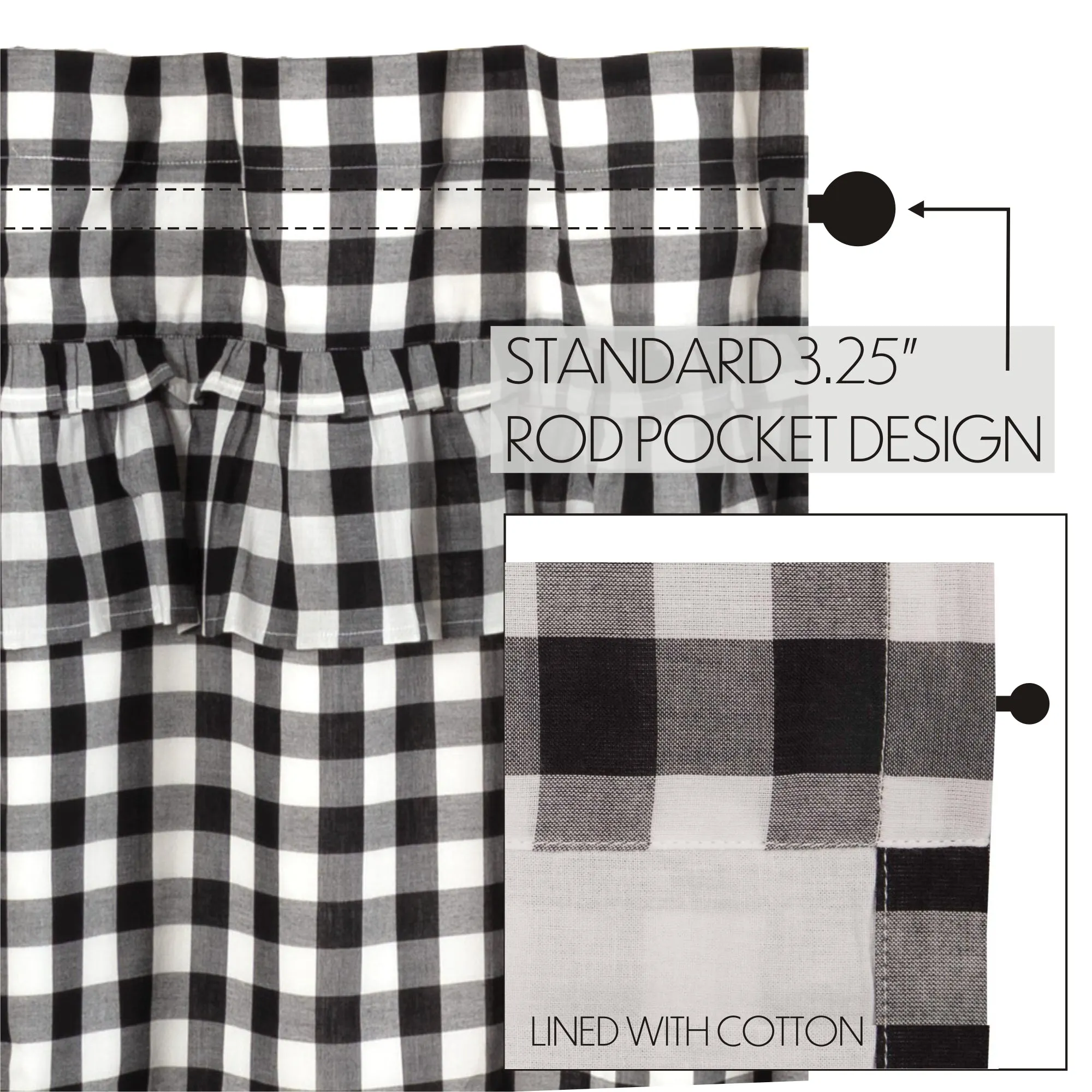 Annie Buffalo Black Check Ruffled Swag Set of 2 36x36x16