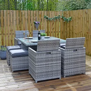 Azuma Grey Rattan Garden Cube Set Table Chairs Stools Monza