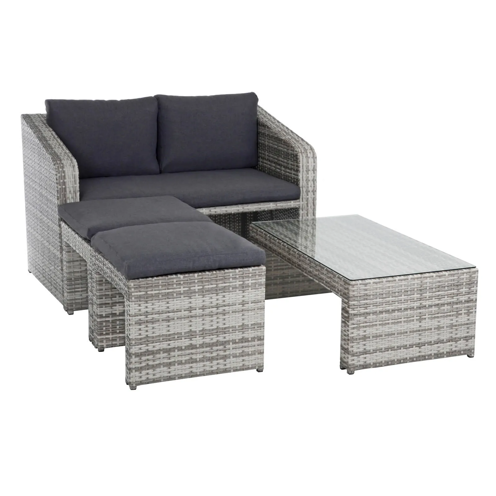 Azuma Varenna Garden Sofa Set Grey Rattan Coffee Table Stools