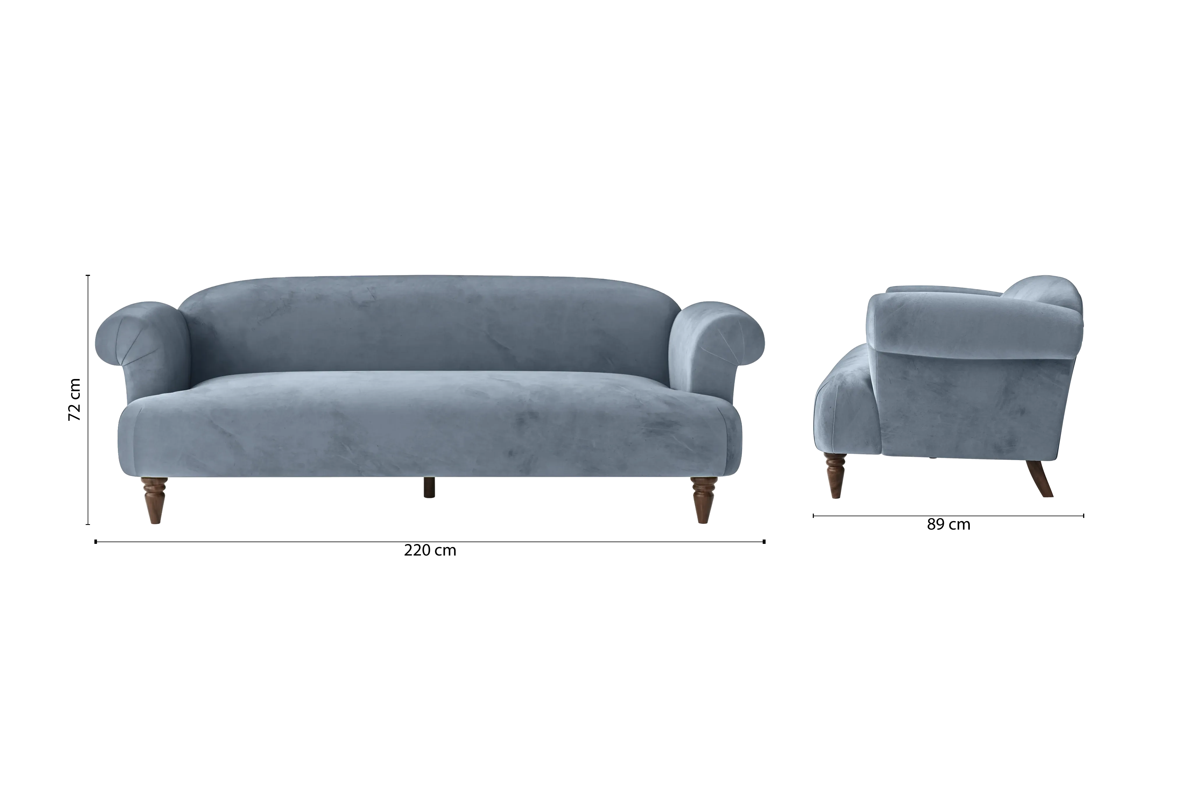 Barberton 4 Seater Sofa Baby Blue Velvet