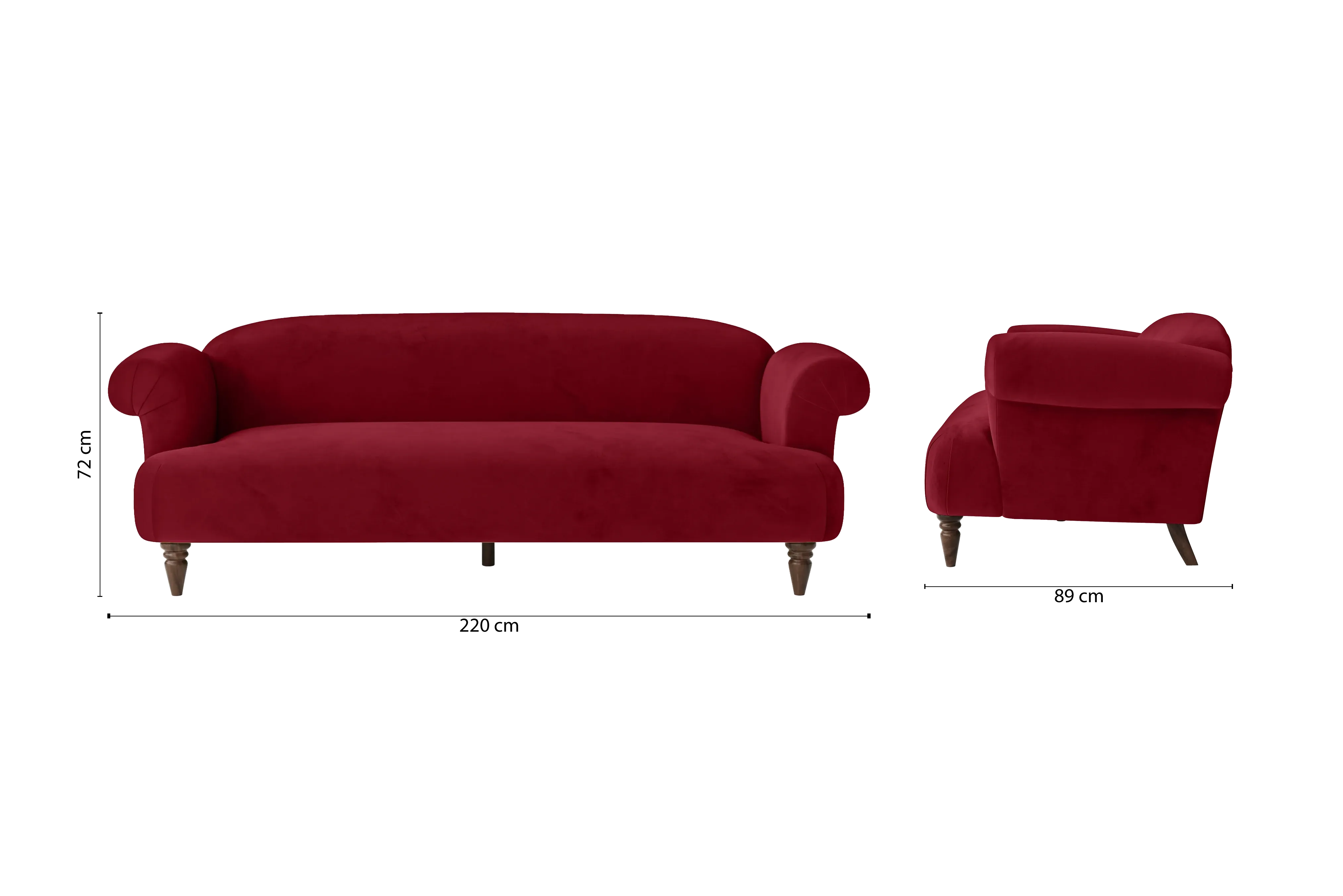 Barberton 4 Seater Sofa Red Velvet