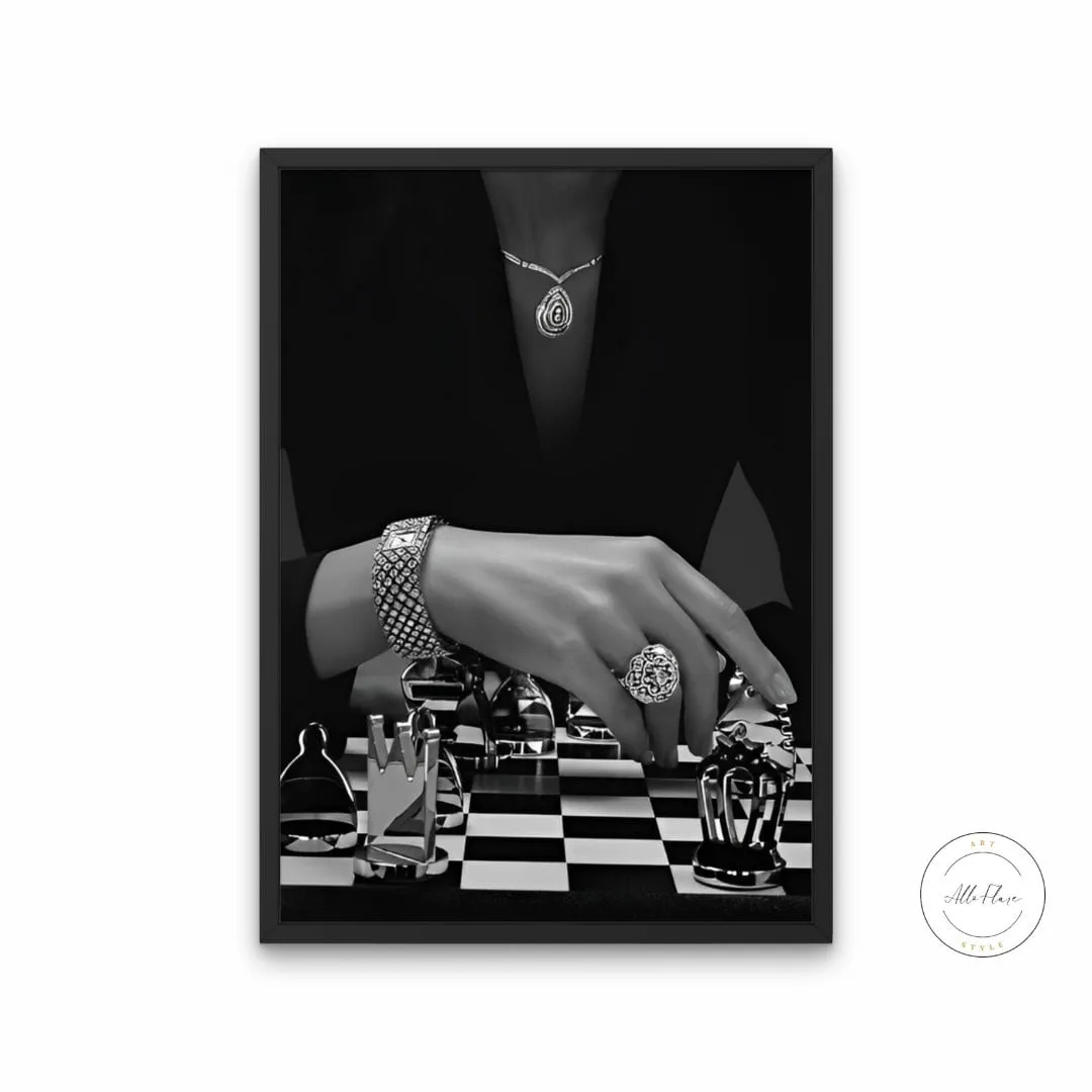 Black & White Luxury Fashion Chess Poster PRINTABLE ART, Fashion Editorial, Chess Wall Art, Success Poster, Luxury Fashion Art, Luxury Aesthetic