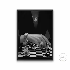 Black & White Luxury Fashion Chess Poster PRINTABLE ART, Fashion Editorial, Chess Wall Art, Success Poster, Luxury Fashion Art, Luxury Aesthetic