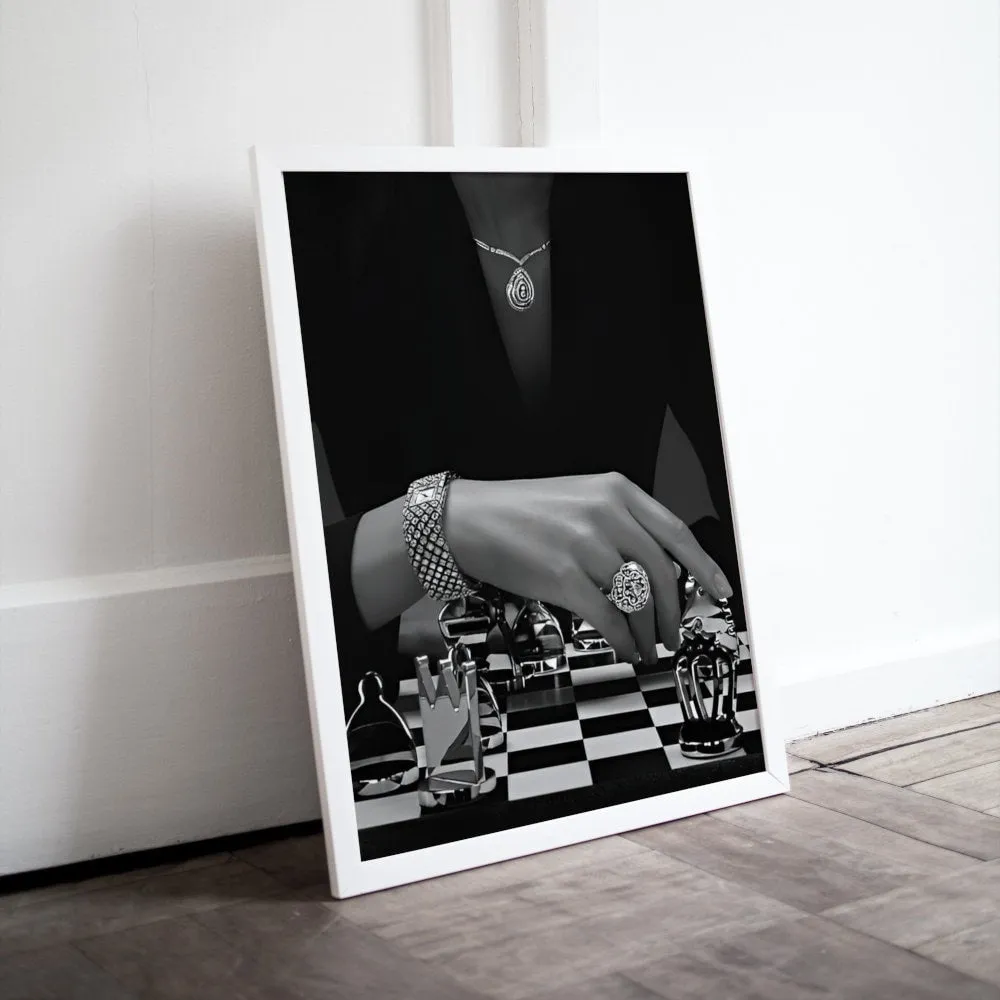 Black & White Luxury Fashion Chess Poster PRINTABLE ART, Fashion Editorial, Chess Wall Art, Success Poster, Luxury Fashion Art, Luxury Aesthetic