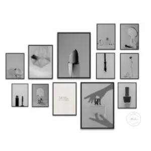 Black And White Glam Gallery Wall Set Of 12 PRINTABLE WALL ART, Black White Photography Wall Art, Minimalist Classy, Makeup Wall Art, Nail Polish