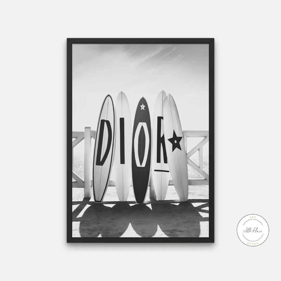 Black And White Luxury Surfboard Print PRINTABLE ART, Fashion Poster, Designer Wall Art, Black White Designer Print, Beach Themed Poster