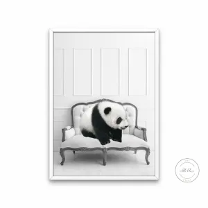 Black And White Panda On Couch PRINTABLE WALL ART, Black & White Decor, Jungle Animal Décor, Panda Poster, Glam Wall Art, Cute Panda, Panda Gifts