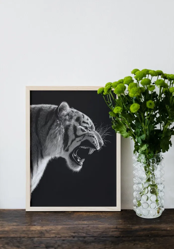 Black And White Tiger Poster PRINTABLE WALL ART, Black & White Animal Posters, Fashion Print, Tiger Lover Gift, Tiger Head, Glam Decor, Chic