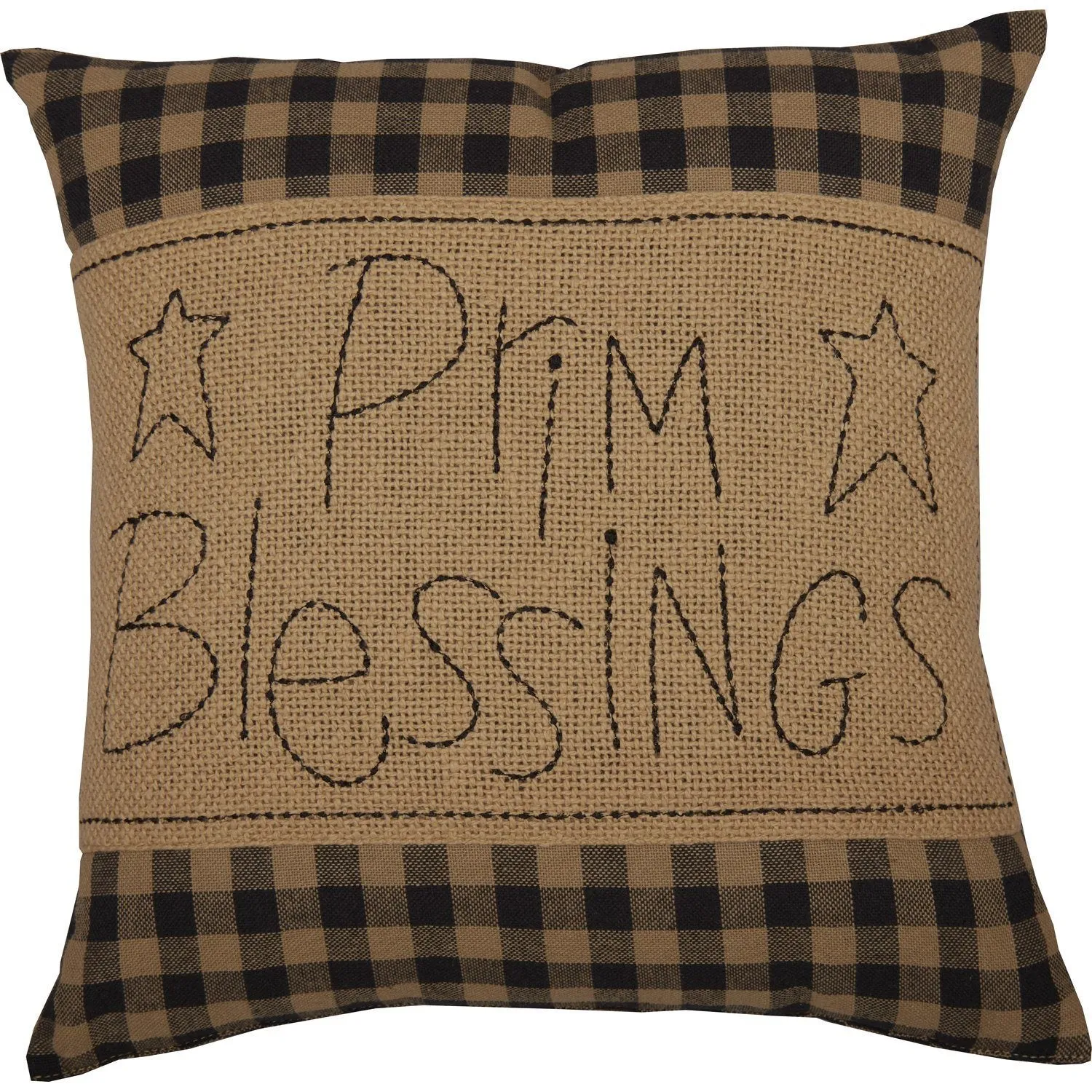 Black Check Prim Blessings Pillow 12"