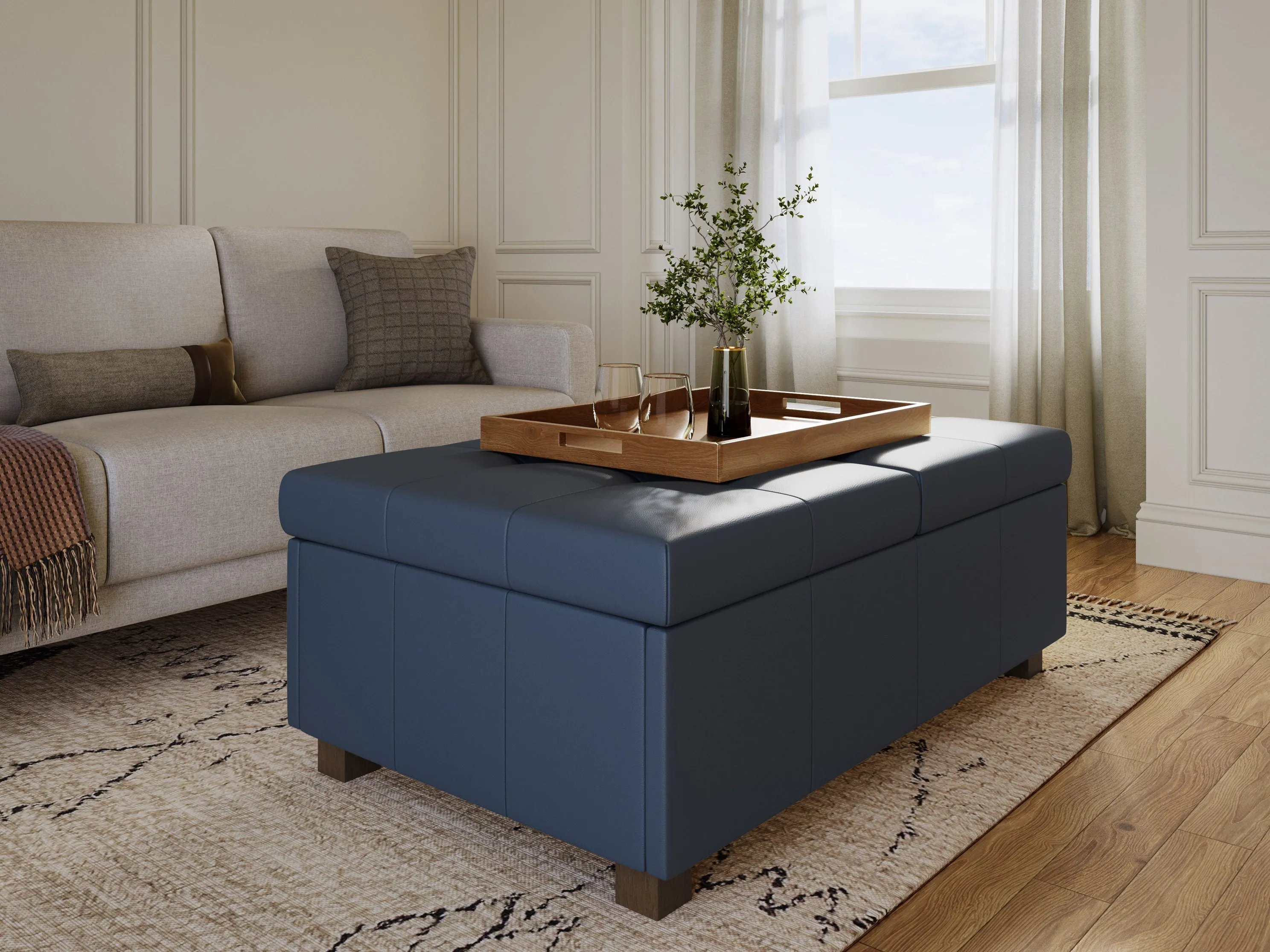 Blue Deluxe Storage Ottoman