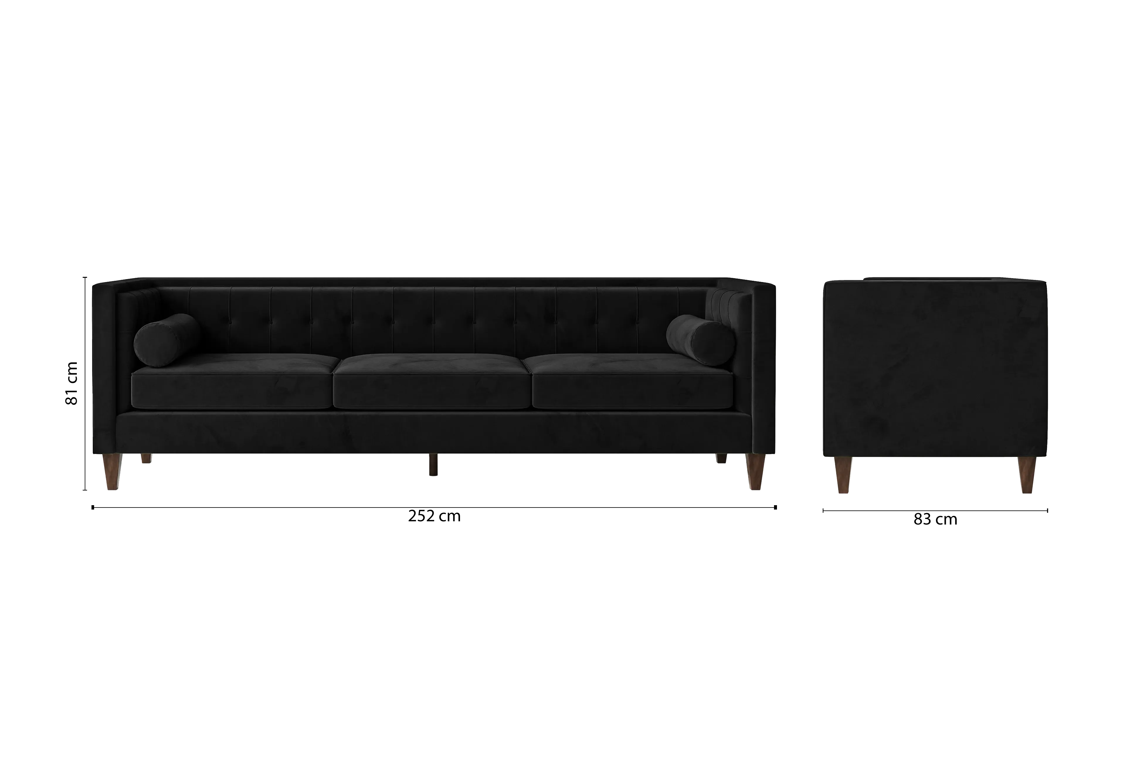 Brescia 4 Seater Sofa Black Velvet