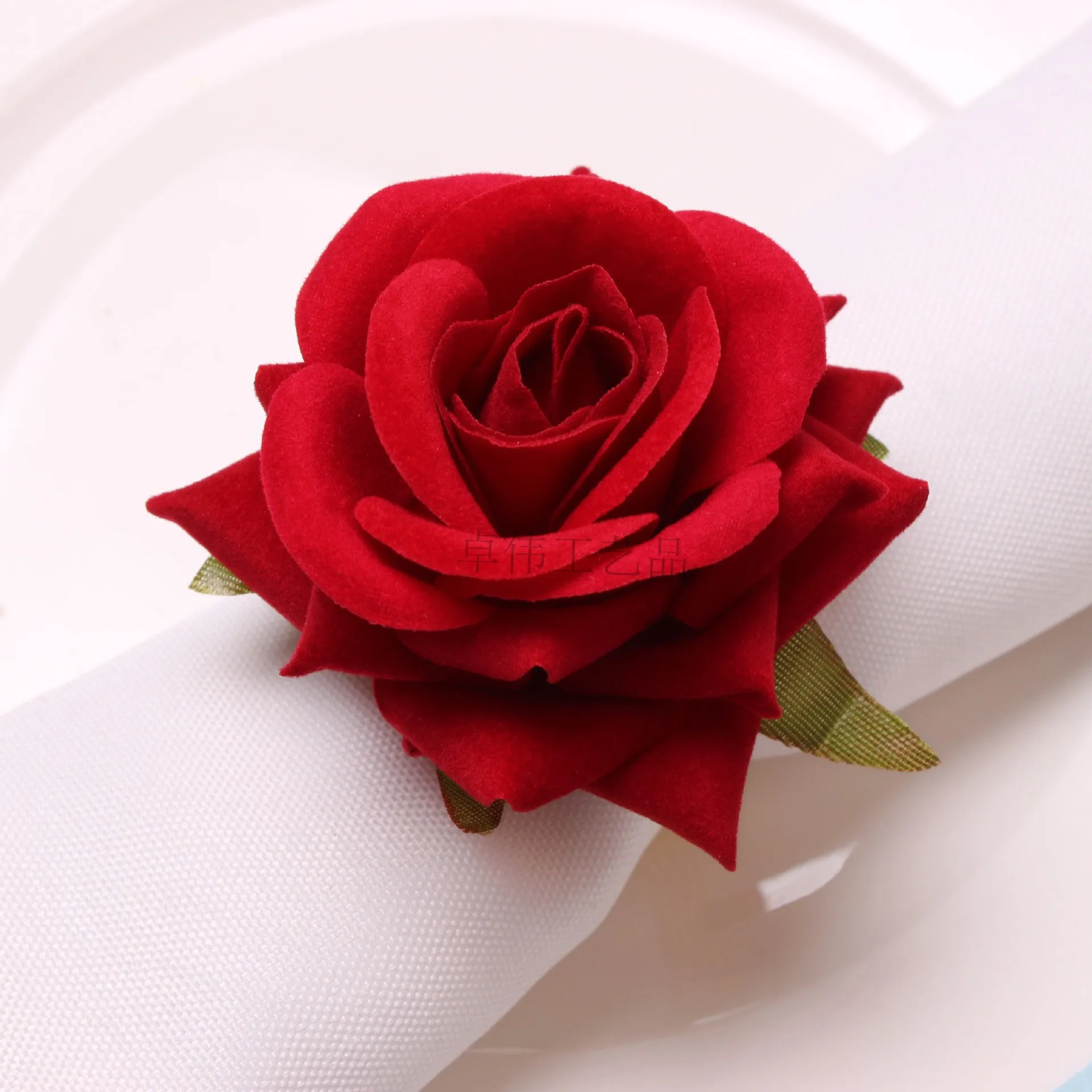 Bulk Set of 6pcs Artificial Rose Napkin Rings with Gold Metal Holder Wholesale