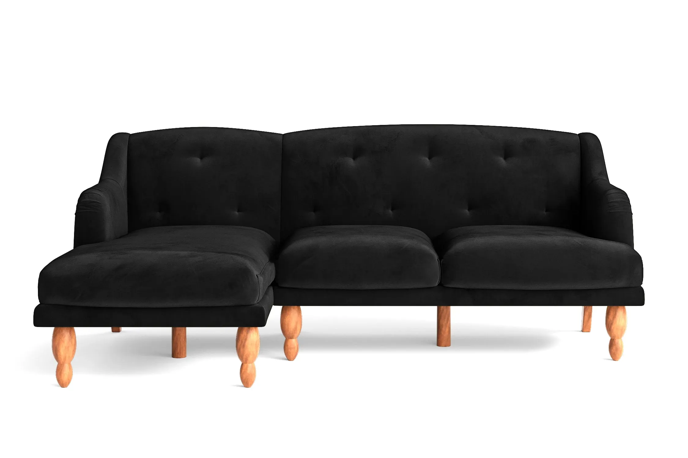 Burlington 3 Seater Left Hand Facing Chaise Lounge Corner Sofa Black Velvet