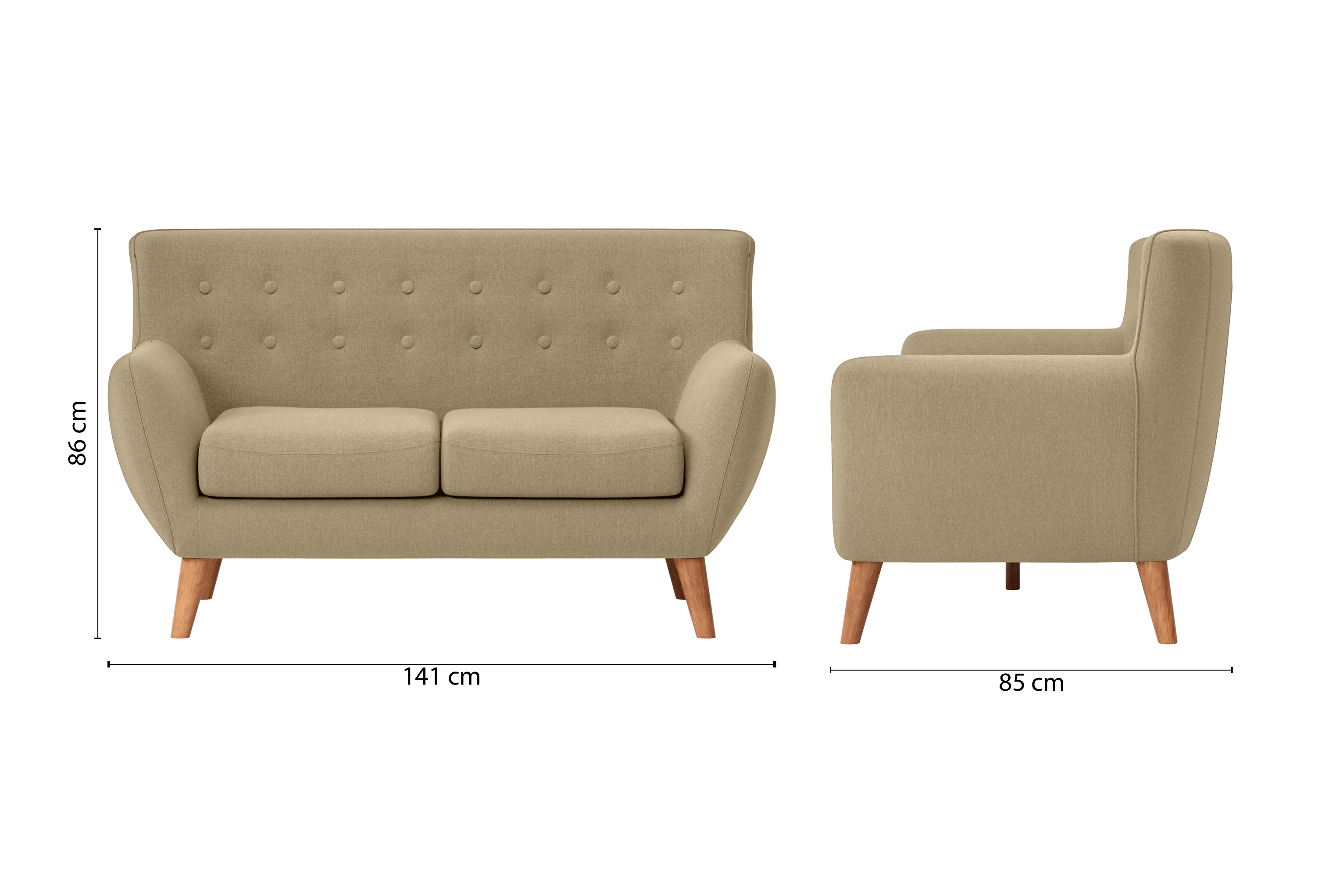 Casoria 2 Seater Sofa Beige Linen Fabric