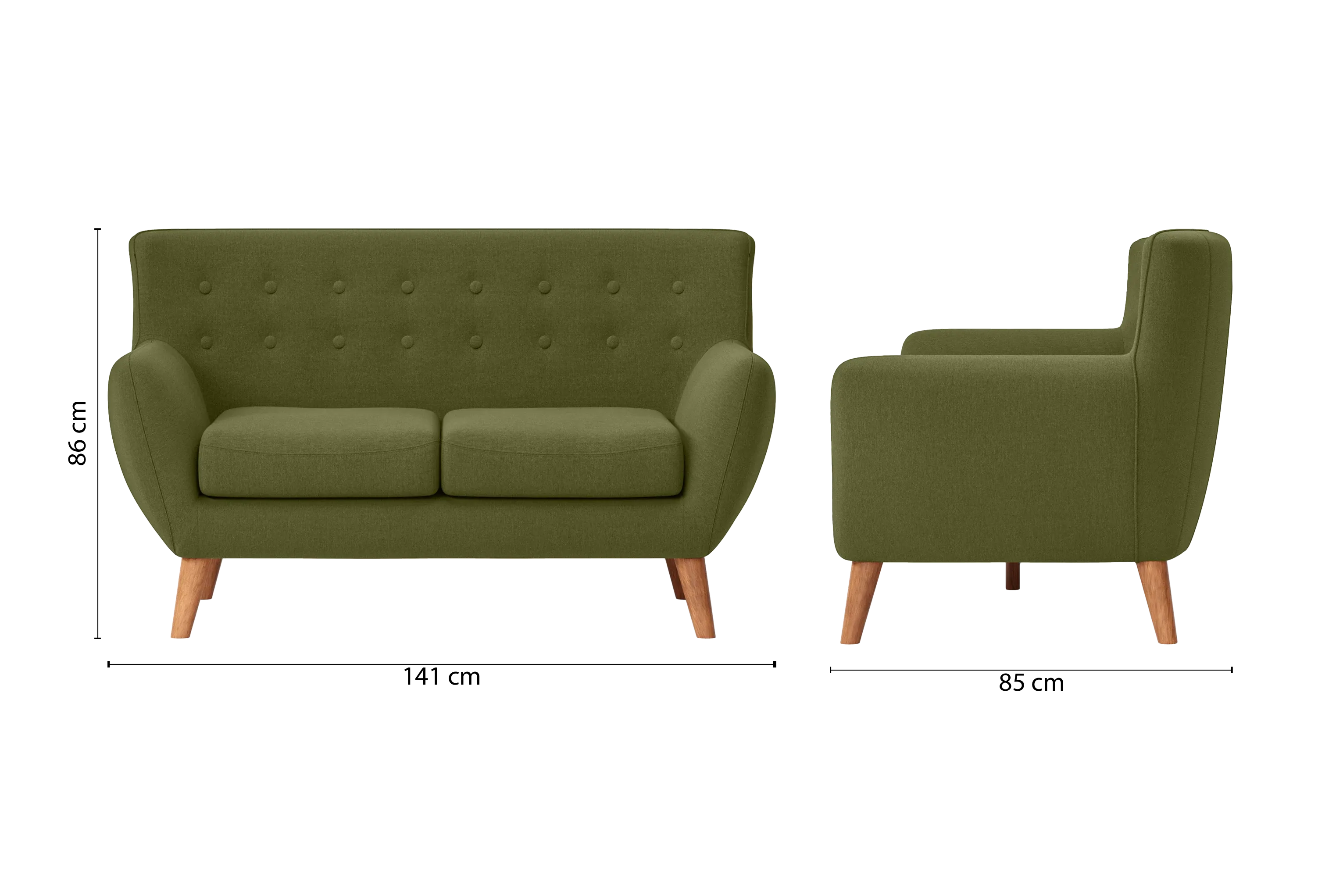 Casoria 2 Seater Sofa Olive Linen Fabric