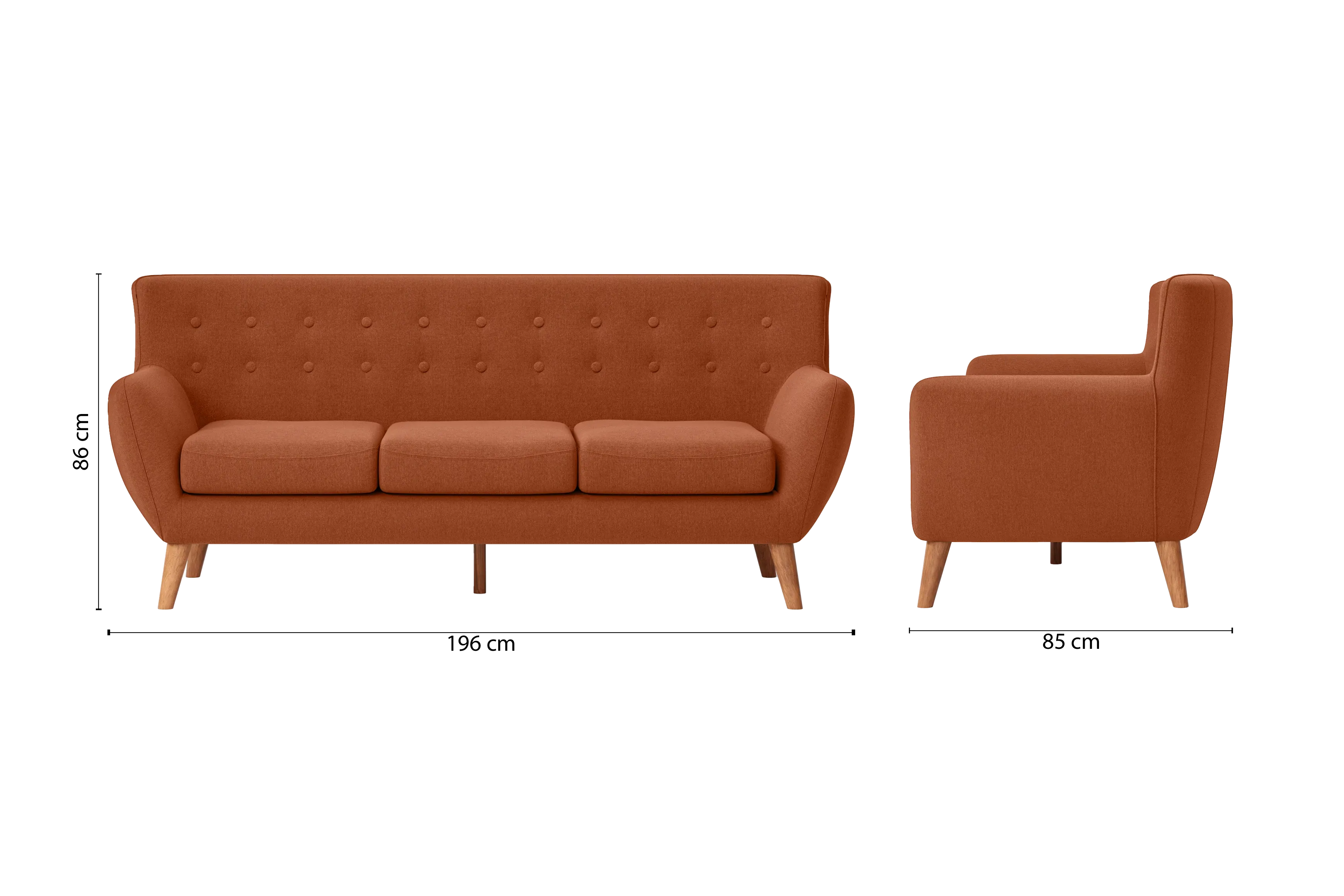 Casoria 3 Seater Sofa Orange Linen Fabric