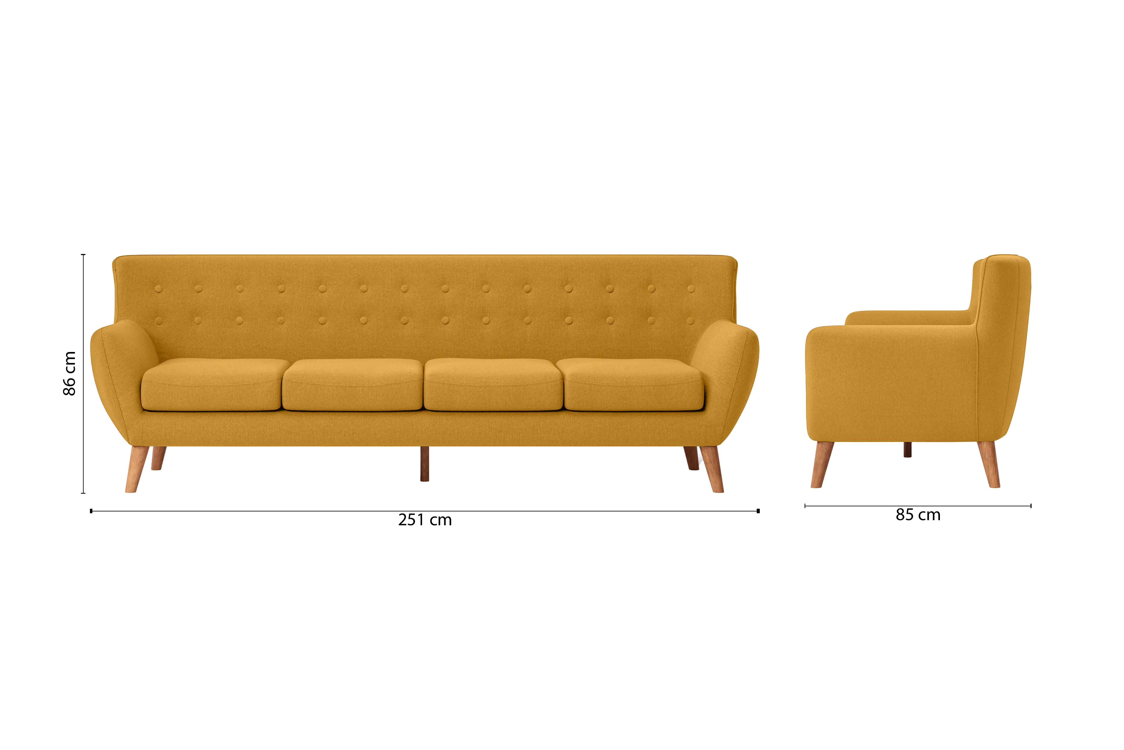 Casoria 4 Seater Sofa Yellow Linen Fabric