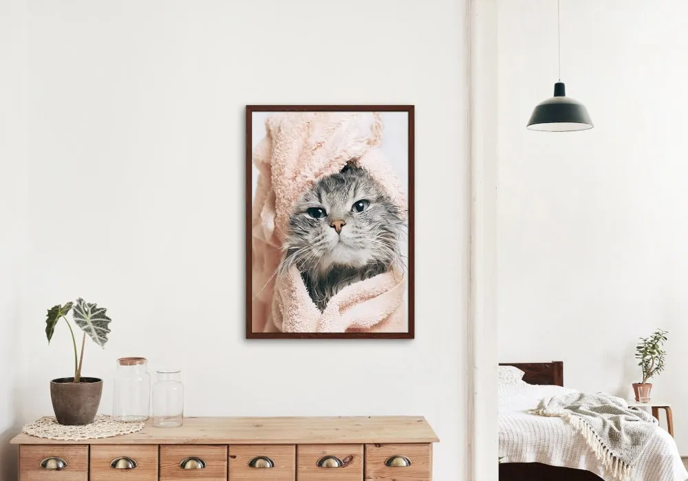 Cat In Robe Poster PRINTABLE WALL ART, Funny Cat Poster, Fashion Poster, Blush Pink Wall Art, Glam Bathroom Wall Art, Cat Themed Gifts, Cat Lover